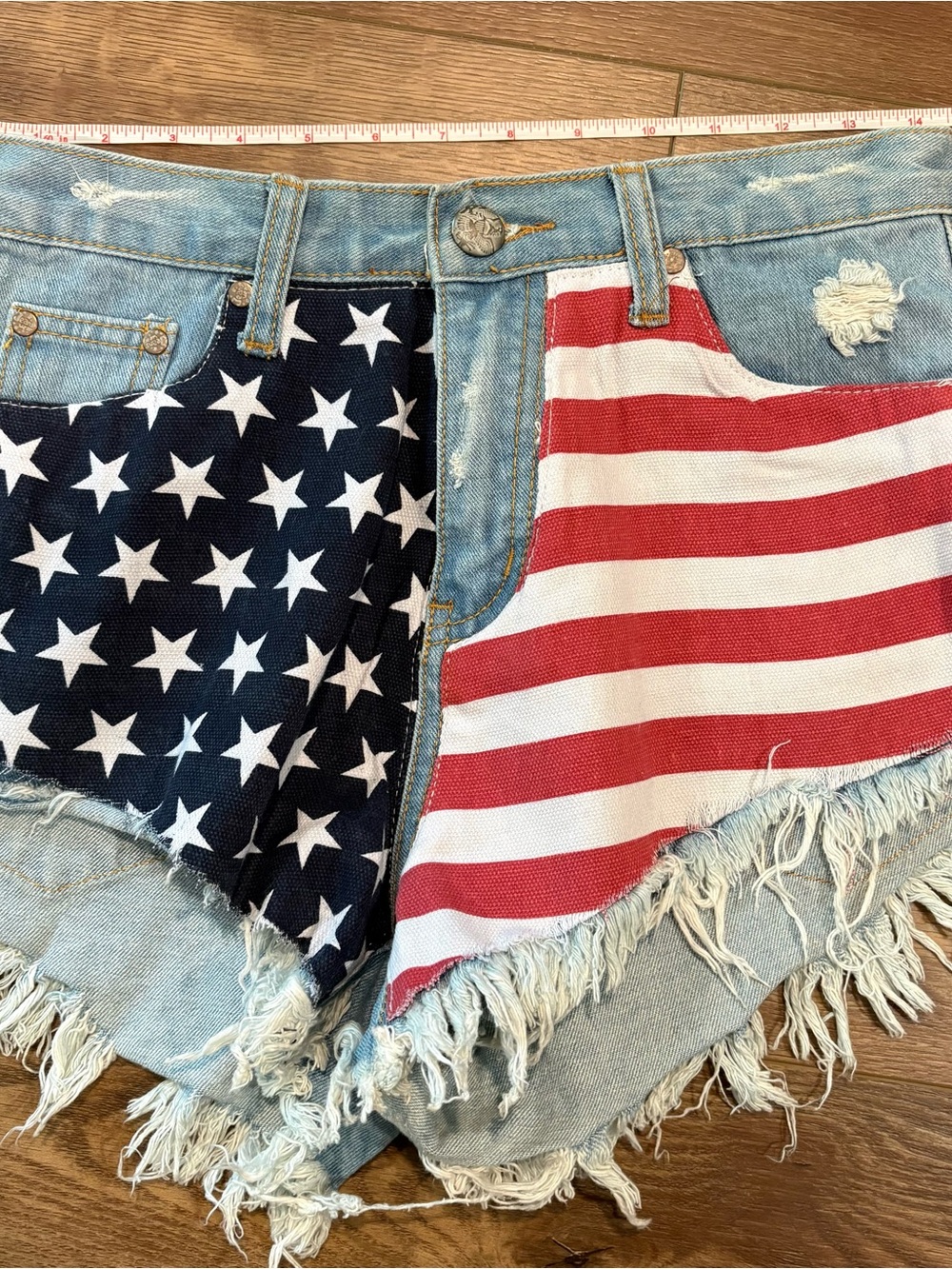 Denim American Flag Patch Frayed Hem Women’s Shorts